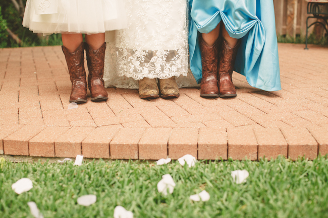 backyard wedding dallas texas cowboy boots bride and flower girls